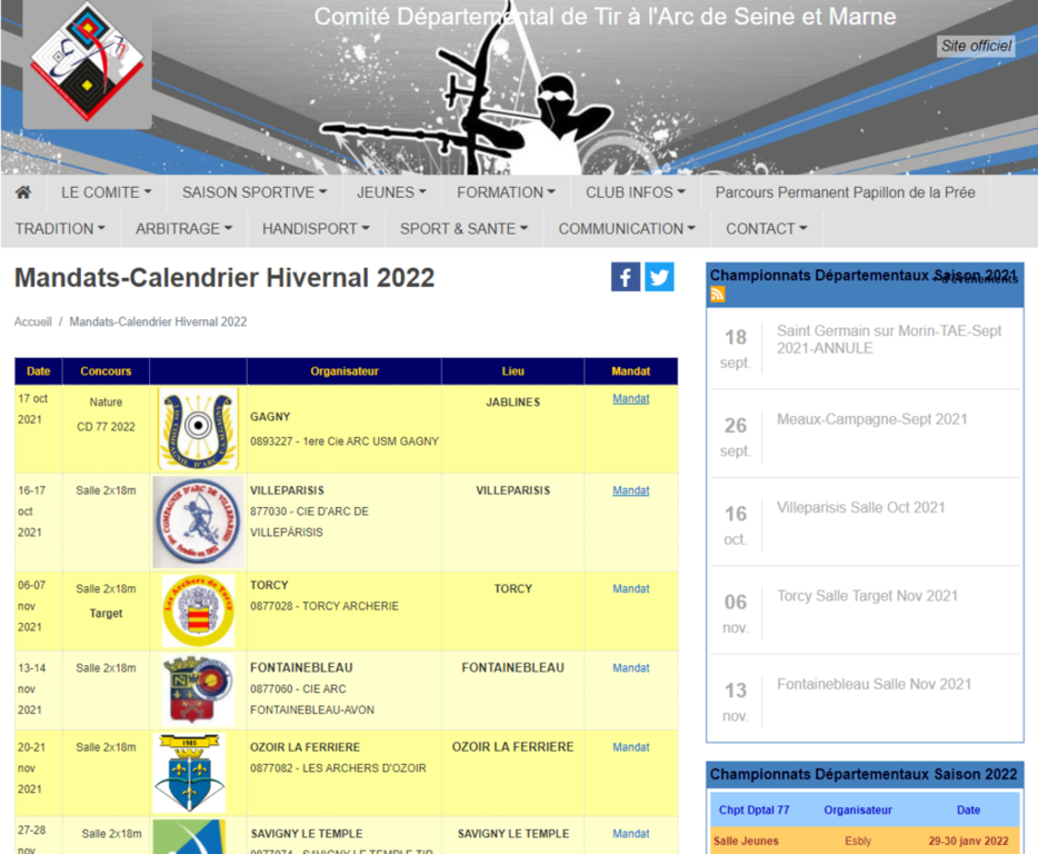 Calendrier Hivernal 2021-2022